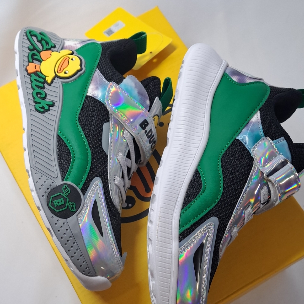 Kids' Holographic Sneakers with Green Accents - Picture 7 of 14